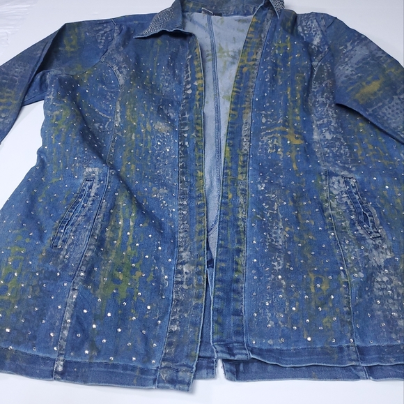 Get Lucky USA Denim Bling Jacket Upcycle Look - Picture 1 of 10